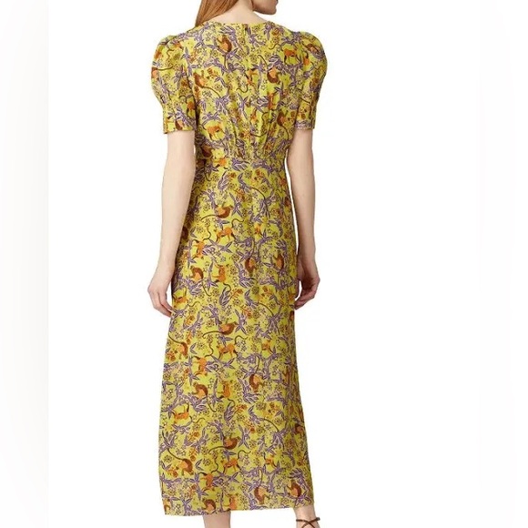 Saloni Women's 100% Silk Citron Bianca Midi Dress Citrus Monkey Print - Picture 2 of 8